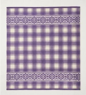 Vintage Lavender Palaka Wool Blend Blanket Hawaiian Plaid Geometric Border 68x80